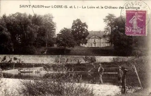 Ak Saint-Aubin-sur-Loire Frankreich, die Loire und das Chateau des Lambeys