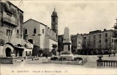 Ak Sartène Südkorsika, Place de la Mairie, Kirche