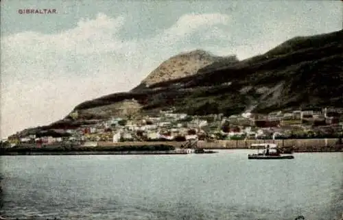 Ak Gibraltar, Fernblick, Felsen, Hafen, Ortschaft