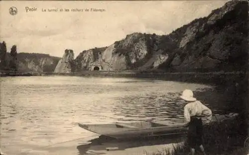 Ak Yvoir sur Meuse Wallonien Namur, Tunnel, les rochers de fidevoye