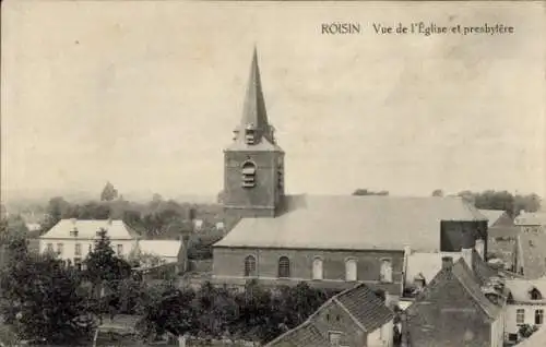 Ak Roisin Honnelles Wallonien Hennegau, Vue de l´eglise et presbytere