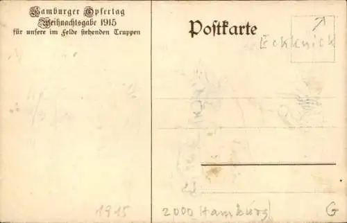 Künstler Ak Hamburg, Opfertag 1915, Weihnachtsgabe, Kind mit Tannenbaum, Engel