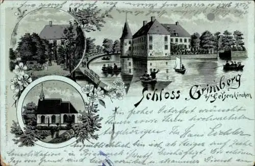 Mondschein Litho Bismarck Gelsenkirchen im Ruhrgebiet, Schloss Grimberg, Kirche