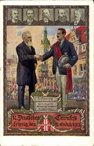 Künstler Litho Liebing, Leipzig in Sachsen, 12. Deutsches Turnfest 1913, Herz und Hand dem Vaterland