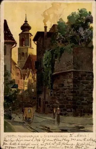 Künstler Litho Lindau am Bodensee, Heidenmauer, Stefanskirche