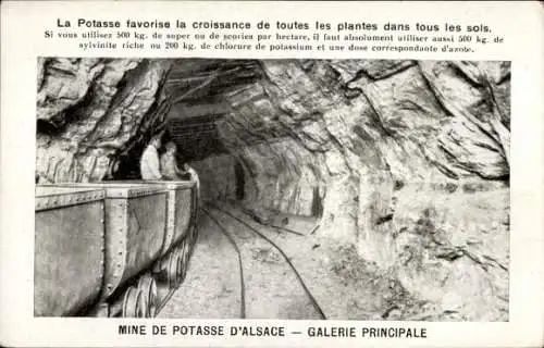 Ak Mine de de Potasse d'Alsace, Galerie Principale, Grubenbahn