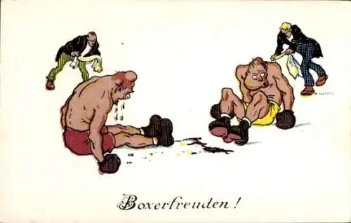 Künstler Ak Kutzer, Ernst, Boxerfreuden, verwundete Boxer