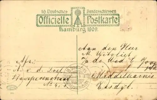 Ak Hamburg, Glückwunsch Neujahr, 16. Deutsches Bundesschießen 1909