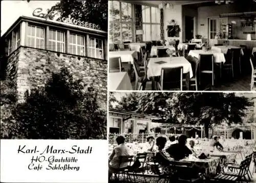 Ak Karl Marx Stadt Chemnitz in Sachsen, HO-Gaststätte, Cafe Schloßberg, Terrasse