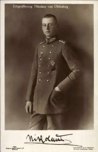 Ak Erbgroßherzog Nikolaus von Oldenburg, Portrait, Uniform, Eisernes Kreuz