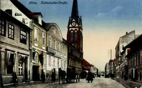 Ak Jelgava Mitau Lettland, Katholische Straße, Glockenturm