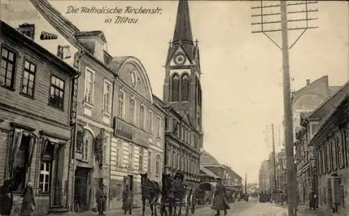 Ak Jelgava Mitau Lettland, Katholische Kirchenstraße