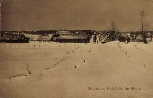 Ak Kobylnik Westpreußen, Gesamtansicht, Winter