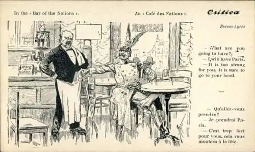 Künstler Ak Kaiser Wilhelm II., in Cafe de Nations, Kellner, Karikatur