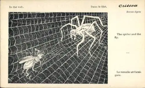 Künstler Ak Kaiser Wilhelm II. als Fliege, Spinne, Spinnnetz, Karikatur