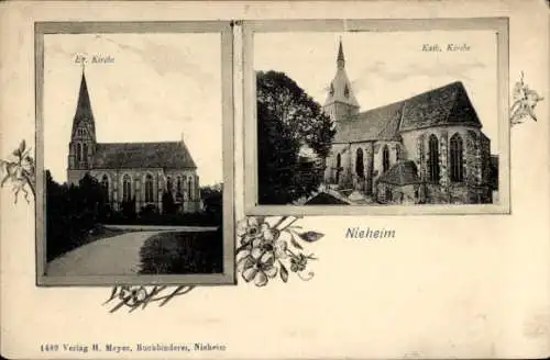 Ak Nieheim in Westfalen, Katholische und evangelische Kirche