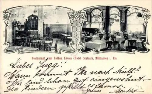 Passepartout Ak Mulhouse Mülhausen Elsass Haut Rhin, Restaurant zum Rothen Löwen