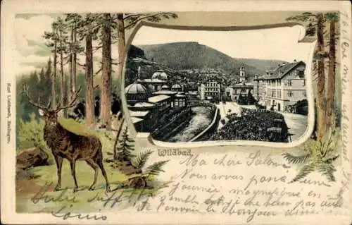 Präge Passepartout Ak Bad Wildbad im Schwarzwald, Gesamtansicht, Hirsch