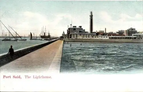 Ak Port Said Ägypten, Leuchtturm am Hafen