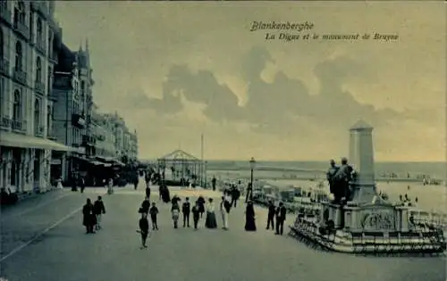 Ak Blankenberghe Blankenberge Westflandern, Deich, Monument de Bruyne