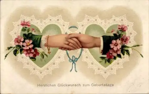 Ak Glückwunsch Geburtstag, Händedruck, Blumen