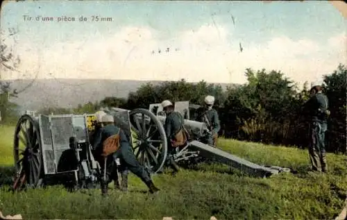 Ak Französische Soldaten mit Geschütz