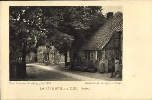 Ak Lauenburg an der Elbe, Häuser am Graben