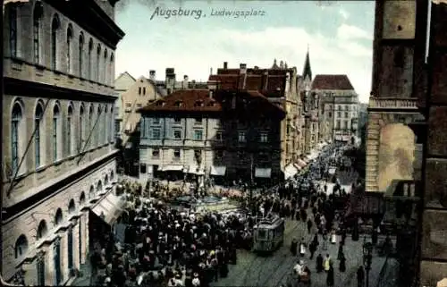 Ak Augsburg in Schwaben, Ludwigsplatz, Straßenbahn