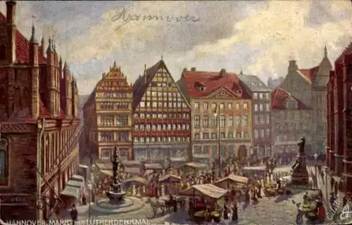 Künstler Ak Hannover in Niedersachsen, Partie am Markt mit Lutherdenkmal, Tuck Oilette Nr. 630 B.