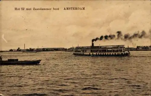 Ak Amsterdam Nordholland Niederlande, Het IJ mit Zaandammer-Boot