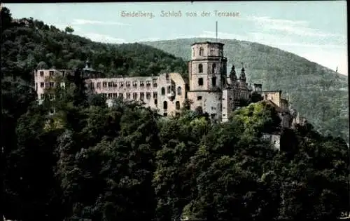 Ak Heidelberg am Neckar, Schloss von der Terrasse gesehen