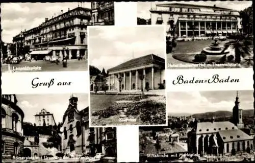 Ak Baden Baden am Schwarzwald, Leopoldsplatz, Hotel Badischer Hof, Thermalquelle, Römerplatz