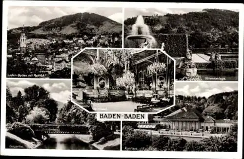 Ak Baden Baden am Schwarzwald, Gesamtansicht, Merkur, Spielsaal, Gönneranlage, Kurhaus