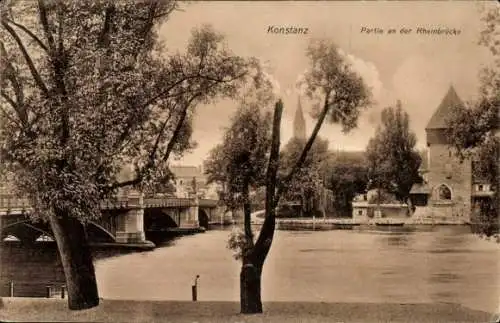 Ak Konstanz am Bodensee, Teilansicht, Rheinbrücke