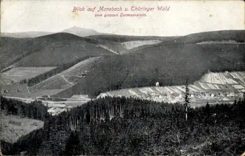 Ak Manebach Ilmenau in Thüringen, Blick vom großen Hermannstein