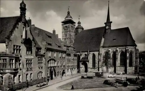 Ak Schmalkalden im Thüringer Wald, Altmarkt mit Rathaus, Kirche