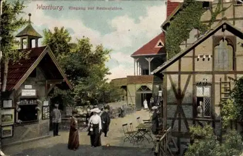 Ak Eisenach, Wartburg, Einlasskarten, Passanten, Fachwerkhäuser