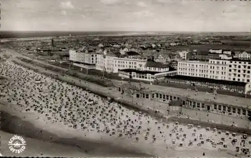 Ak Nordseebad Borkum in Ostfriesland, Fliegeraufnahme, Strand, Promenade