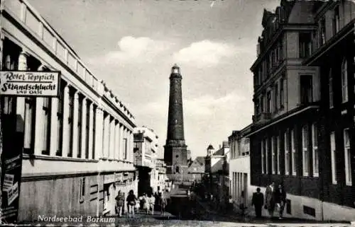 Ak Nordseebad Borkum in Ostfriesland, Leuchtturm, Roter Teppich