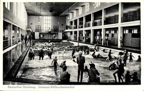 Ak Nordseebad Norderney Ostfriesland, Seewasser Wellenschwimmbad, Badegäste