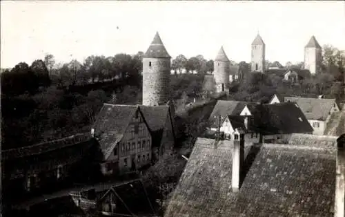 Ak Dinkelsbühl in Mittelfranken, Fachwerkhaus, Türme