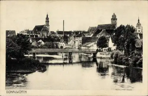 Ak Donauwörth in Schwaben Bayern, Teilansicht, Brücke, Kirchen