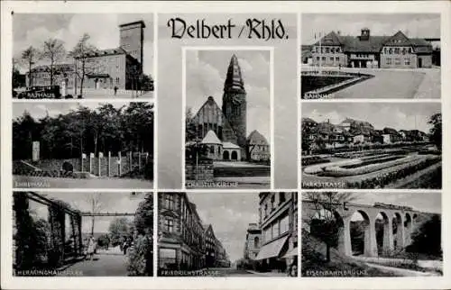 Ak Velbert im Rheinland, Rathaus, Ehrenmal, Christuskirche, Parkstraße, Bahnhof, Eisenbahnbrücke