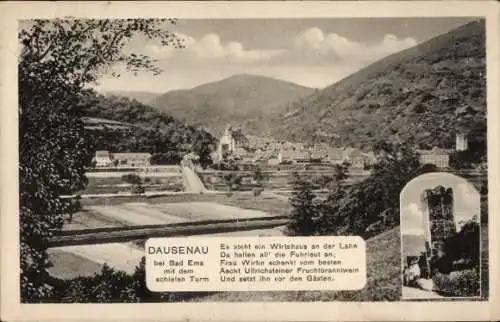 Ak Dausenau an der Lahn, Gesamtansicht, Schiefer Turm