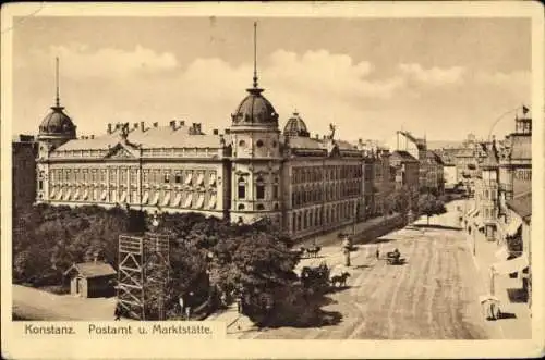 Ak Konstanz am Bodensee, Postamt, Marktstätte