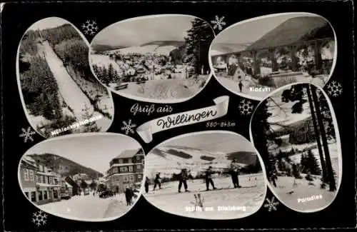 Ak Willingen im Upland Waldeck Hessen, Skilift, Winter, Mühlenkopfschanze, Viadukt