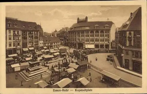 Ak Essen im Ruhrgebiet, Kopstadtplatz, Markt, Straßenbahn