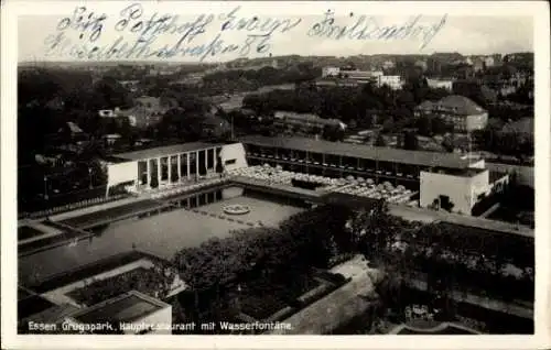 Ak Essen im Ruhrgebiet, Grugapark, Hauptrestaurant, Wasserfontäne