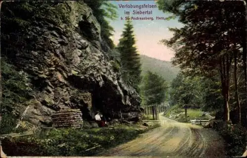 Ak Herzberg am Harz, Siebertal, Verlobungsfelsen