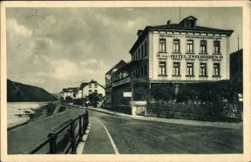 Ak Assmannshausen Rüdesheim am Rhein, Hotel Zwei Mohren, Weinbau, Weingroßhandlung, Straßenpartie